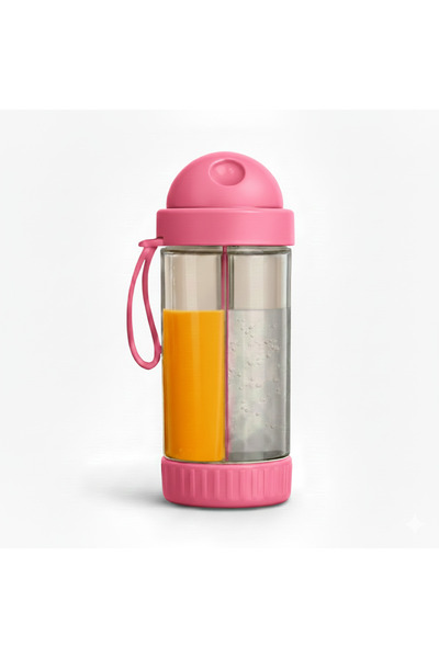 DURUBOX Twin Glass Çift Bölmeli Pipetli Çocuk Suluğu Matara 500 ml (BPA İçermez)