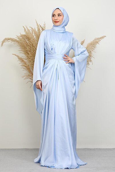 GİYZAMİLA Lavinya Saten Abiye Bebe Mavi