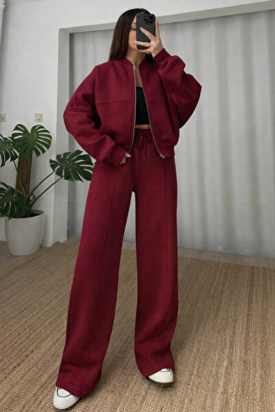 YAKAMEL KADIN 3 İPLİK BOMBER CEKET EŞOFMAN TAKIMI