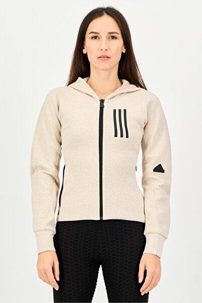 adidas Women Sportswear Fit Long Sleeve Outdoor Sweatshirt, Beige