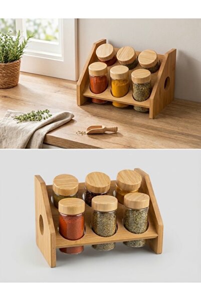 zaTen Pazar 6-Piece Spice Rack with Bamboo Lid and Stand