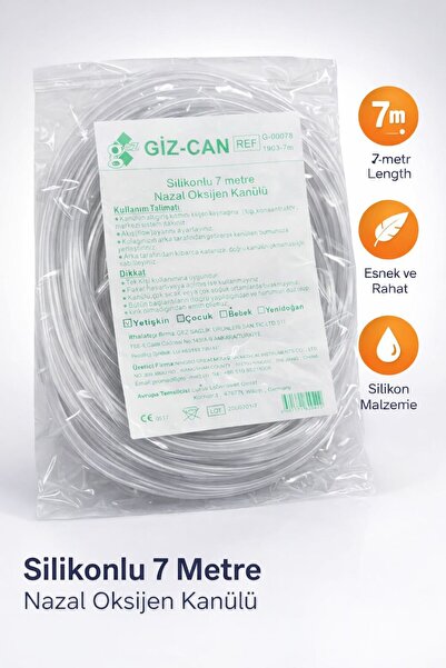 Giz-Can Silikonlu 7 Metre Nazal Oksijen Kanülü Yumuşak Esnek Şeffaf Tüp