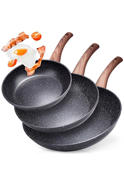 Other SET OF 3 BLACK&WOOD GRANITE FRYING PANS 20/24/28 cm 199011