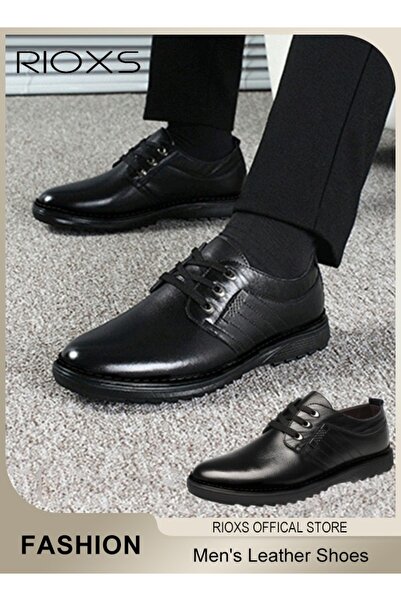 RIOXS Men's Business Leather Shoes, Lace-up Round-toe Oxford Shoes, Stylish C...