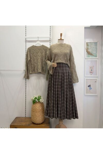 Faya Boutique Moka Kahverengi Ekoseli Melodie Etek
