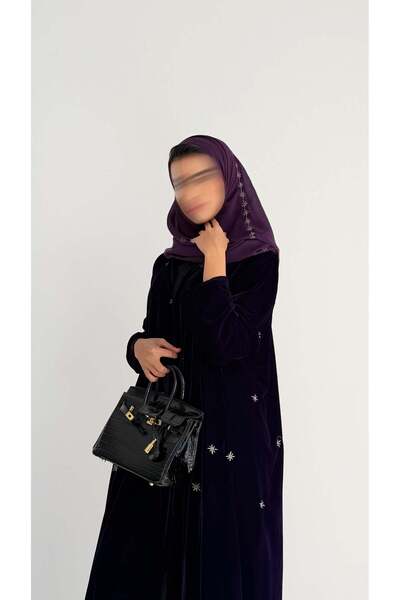 AYA MWT880 - عباية مخمل تطريز نجمات