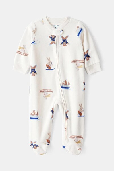 Carter's Erkek Bebek 3-9 Ay Desenli Polar Tulum Ekru