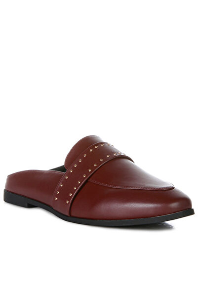 london Rag Women Faux Leather Studded Detail Mules in Burgundy