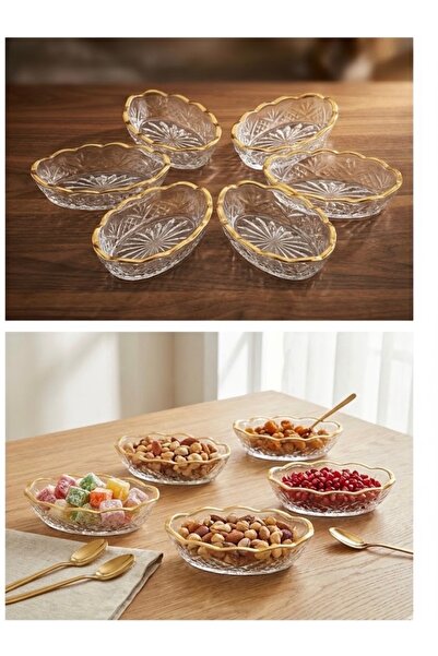 zaTen Pazar 6 Adet Yaldızlı Berlin Oval Çerez Kase Seti