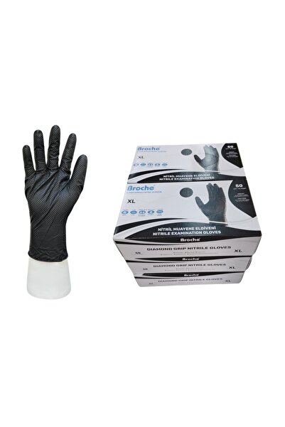 Broche ELMAS DOKULU EKSTRA KALIN SİYAH NİTRİL ELDİVEN XL BEDEN 6'LI PAKET
