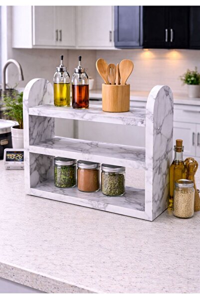 Kale tasarım Mutfak Rafı Tezgah Üstü Organizer Baharatlık Mermer Desenli Mutf...