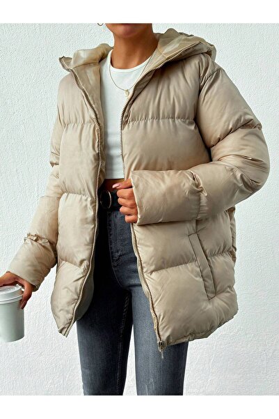 BLUSS Beige Color Hooded Fit Inflatable Coat - Winter Puffer Coat