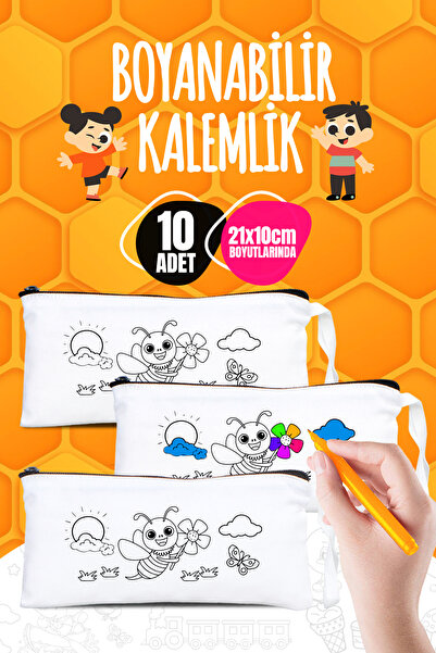 Pamusan Arı Boyanabilir Bez Kalemlik - 10 Adet - 21x10 cm Boyutlarında - Sını...
