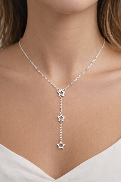 ALYA Çelik Yıldız Detaylı Y Model Kolye – Paslanmaz Çelik Şık Tasarım