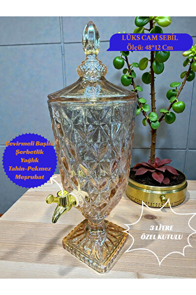 İnterlife Amber Renk Musluklu Sürahi – Kristal Görünümlü Şerbetlik Meşrubat D...