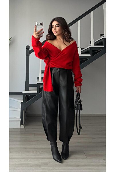 Oslove Black faux leather buttoned cuff pants