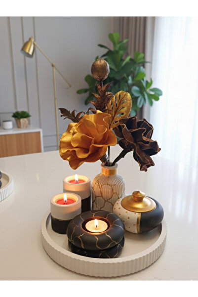 LUNİVAA HOME Dekoratif Tepsili Mumluk ve Pampas Vazo Hediyelik Ev,Ofis Dekora...