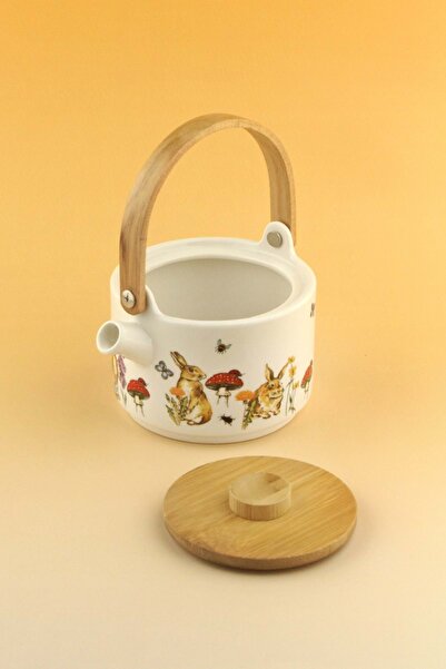 Bursa Porselen Dekor Rabbit Mini Porcelain Teapot with Bamboo Lid