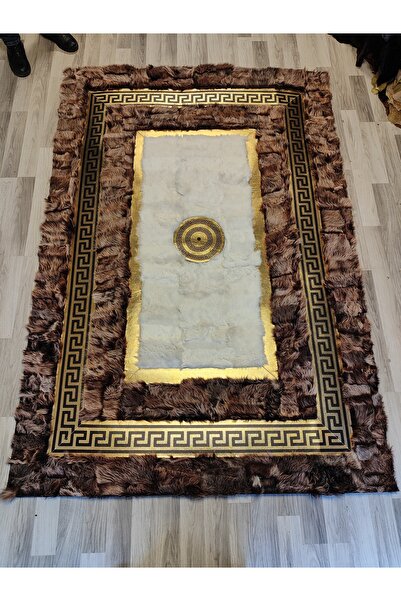 KuzeyCarpet Kahve ve Krem Renkli Gold varaklı toskana Kürk halı