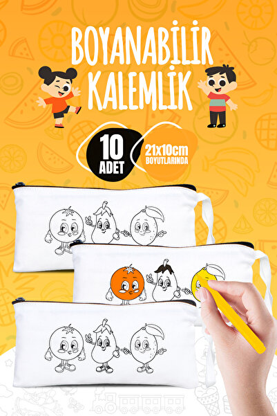 Pamusan Neşeli Sebzeler Boyanabilir Bez Kalemlik - 10 Adet - 21x10 cm Boyutla...
