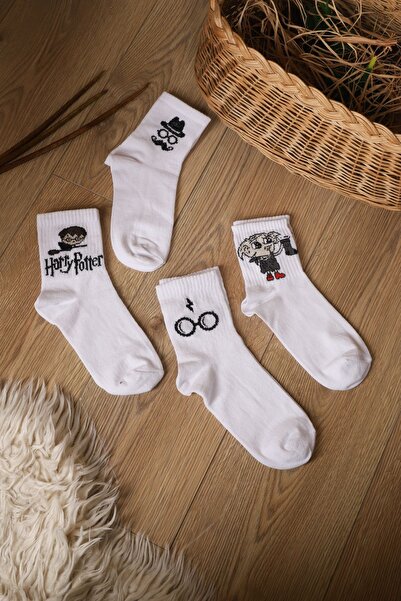 Esinti 4 Pairs Women Men Colorful Patterned White College Socks Cotton Unisex...