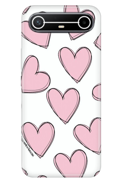 TECNO Spark Slim 5G KM9 Kılıf Renkli Silikon Baskılı TPU Pembe Çizgili Kalpler