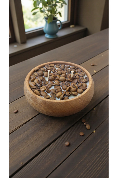 COCOS CANDLES Kahve Tutkunlarına Özel Ahşap Mumlukta (12 cm) Kahve Kokulu&Kah...