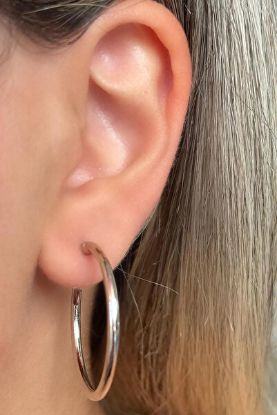 Ebijuteri 30 mm Gümüş Renk Halka Küpe (Çift) – Klasik Şık Tasarım