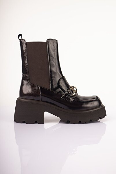 SU SHOE BOUTIQUE NO56 Mürdüm Hakiki Deri Tokalı Chelsea Bot