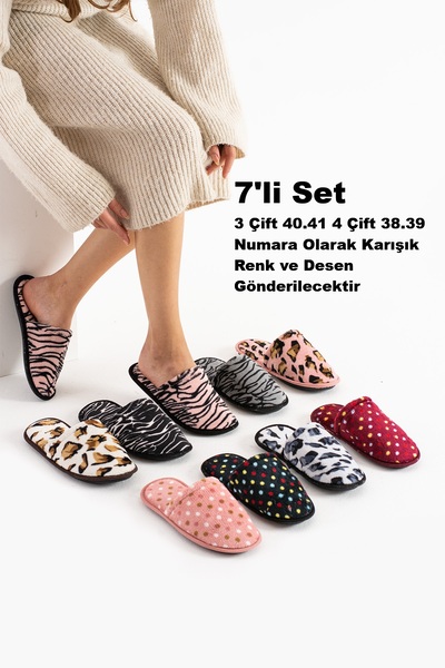 Marka Vizyon 7 Pairs of Mixed Size Women's House Slippers Guest Gift Dowry Sl...