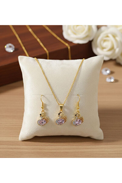 Shiklik 2-Piece Gold Color Zircon Stone Peacock Model Jewelry Set - 60 cm Nec...