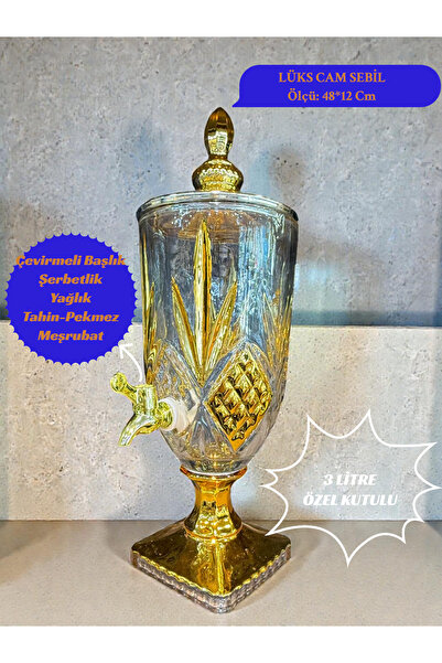 İnterlife Lüks Altın Renk Musluklu Sürahi – Kristal Kesim Şerbetlik Meşrubat ...