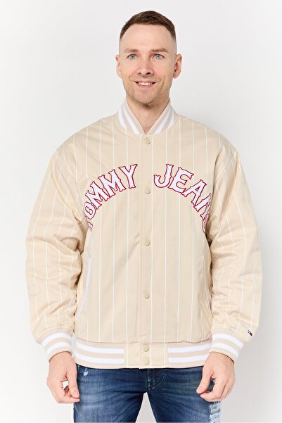 Tommy Hilfiger Tommy Jeans Men Embroidered Logo Bomber Jacket, Beige