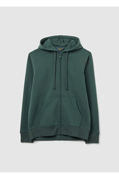 Ovs Green Cotton-Blend Zip-Up Hoodie, Regular Fit