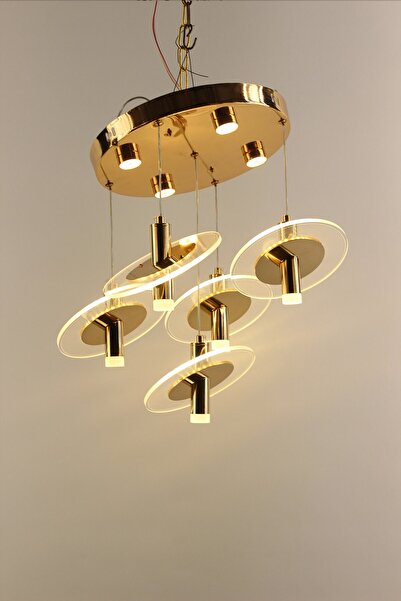 GN GEN AYDINLATMA Modern Gold Tepsi 5li Yatay Disk Formlu Kristalize 3 Renk L...