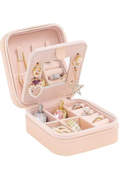 Arabest Travel Jewelry Case with Mirror - Portable Jewelry Organizer Box for ...