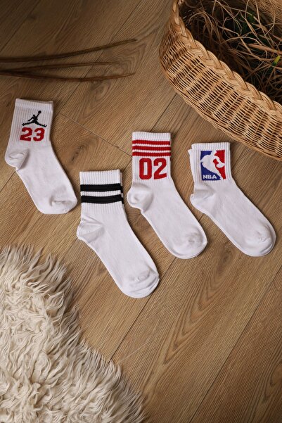Esinti 4 Pairs Women Men Colorful Patterned White College Socks Cotton Unisex...