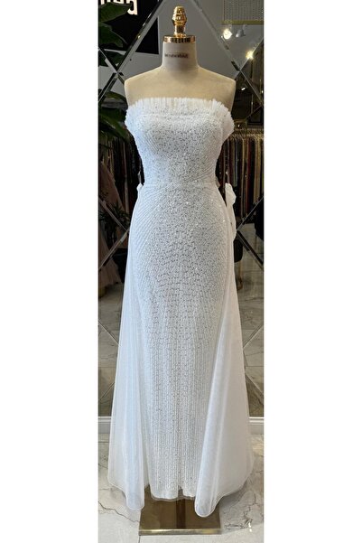 Hanımefendi Giyim فستان سهرة طويل مطرز بالترتر اللامع مع تفاصيل ذيل أنيقة وبد...