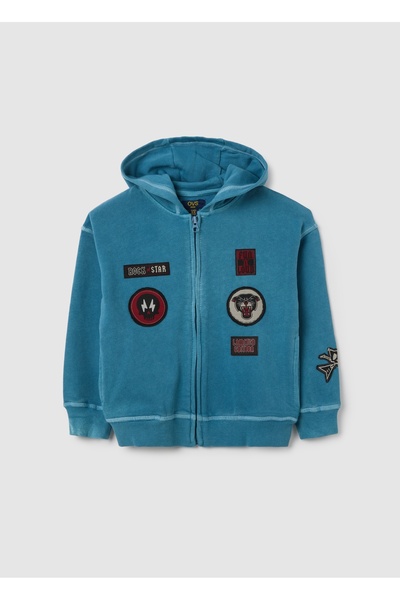 Ovs سويت شيرت للأطفال من القطن الأزرق الخالص، بقصة عادية