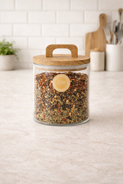 Kitchen Way Acacia Round Gasket Lid Borosilicate 600ml Jar Kw-770