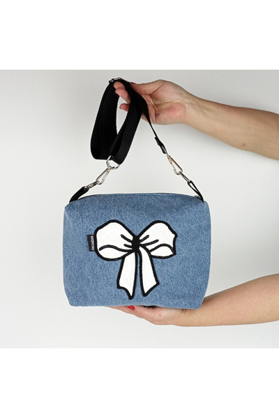 woodycord Handmade Denim Box Bag with Bow Detail