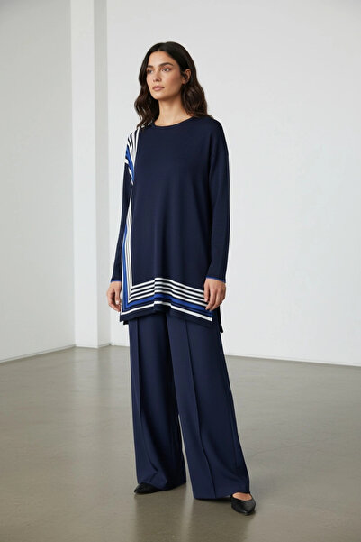 Invee Color Block Knitwear Tunic - Navy Blue