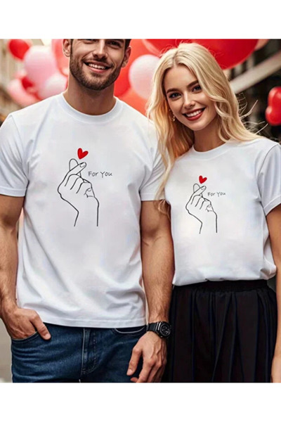 shi dumanlar giyim Oversize Çift Eş Sevgili Kombini Kalp For You Baskılı Unis...