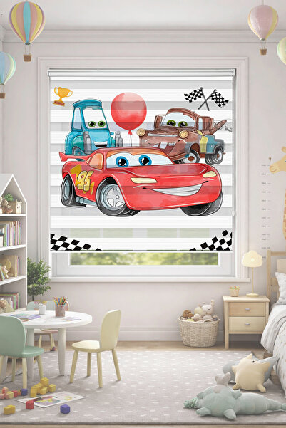 ŞİMŞEK VE ARKADAŞLARI DİJİTAL BASKILI ZEBRA PERDE-COCUK ODASI-STOR PERDE
