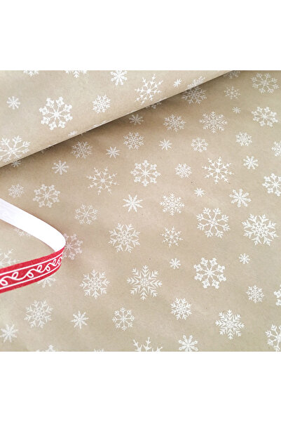 Bimotif 10lu Ambalaj, Paket Kağıdı, 70x100 cm Kar Desenli, Kraft-Beyaz