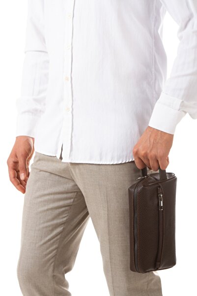 Newish Men's Vegan Leather Brown Portfolio Clutch Shaving Cosmetic Care and D...