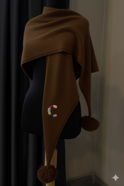 MELLY MORE Shawl with Pompon and Letters