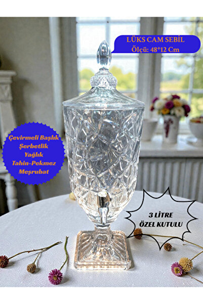 İnterlife Şeffaf Mozaik Desenli Musluklu Şerbetlik – Kapaklı Lüks Cam İçecek ...