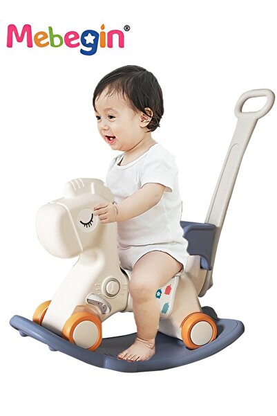 MEBEGIN حصان هزاز تفاعلي 2 في 1 بمقبض دفع، كرسي هزاز ممتع للأطفال مع طرق هزاز...