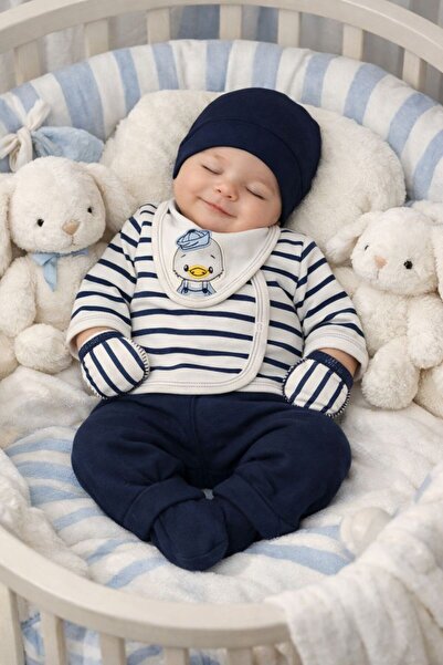 Arin Baby 5 Lİ ÖRDEK DESENLİ YENİDOĞAN SET/ERKEK BEBEK HASTANE ÇIKIŞ SETİ /%1...